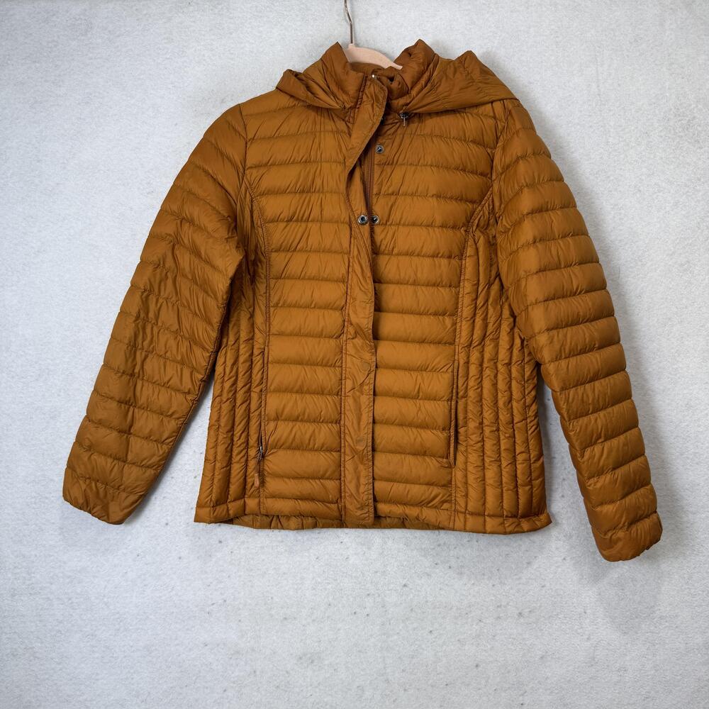 32 Heat Jacket Womens Large Orange Hooded Lightweight Down Puffer Quilted Zip